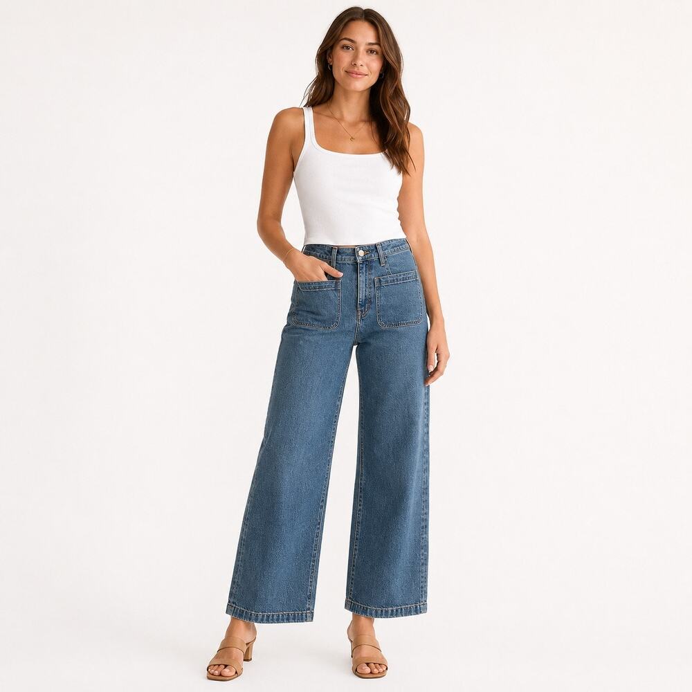 Madewell wide leg high rise front pocket medium wash jean. Women 32
